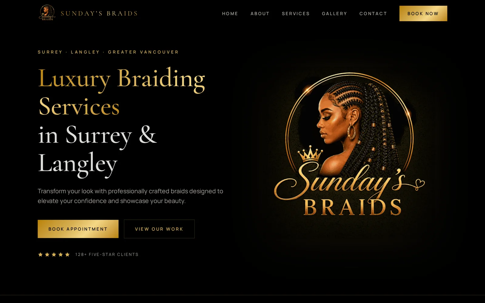 Home page of the Sundays Braids website, a hair & braiding salon site designed and built by Prospering Digital