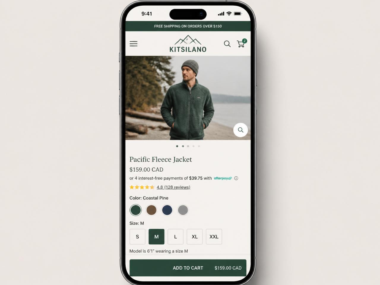 Responsive web design mockup for Kitsilano Lifestyle Ecommerce shown on desktop, tablet and mobile