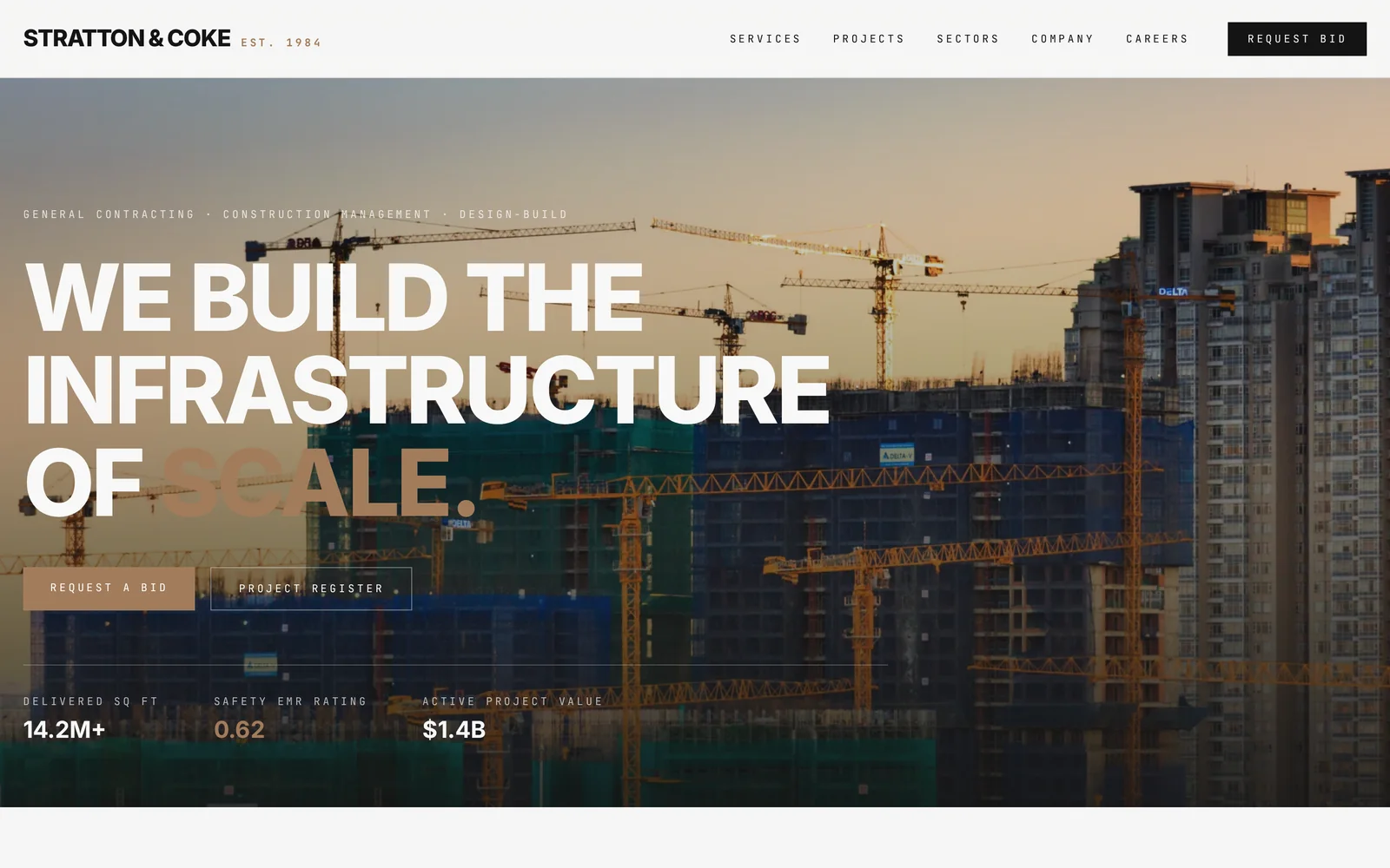 Construction Company website design shown on a laptop and iPhone