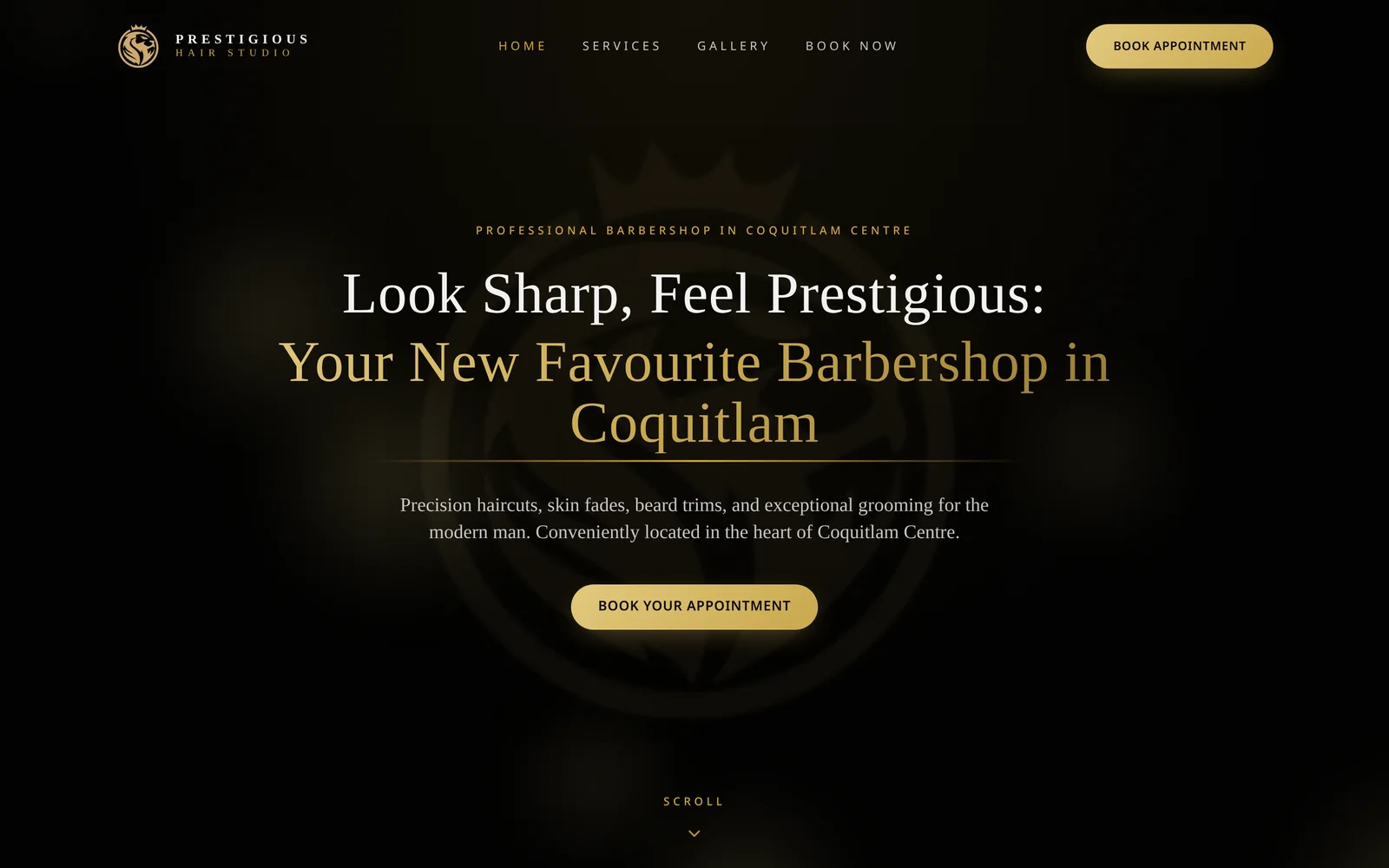 Home page of the Prestigious Hair Studio website, a hair salon site designed and built by Prospering Digital
