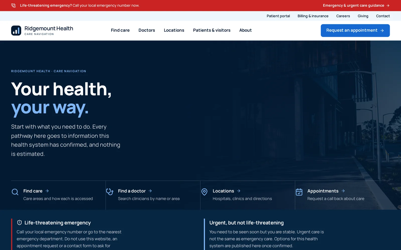 Hospital website design shown on a laptop and iPhone