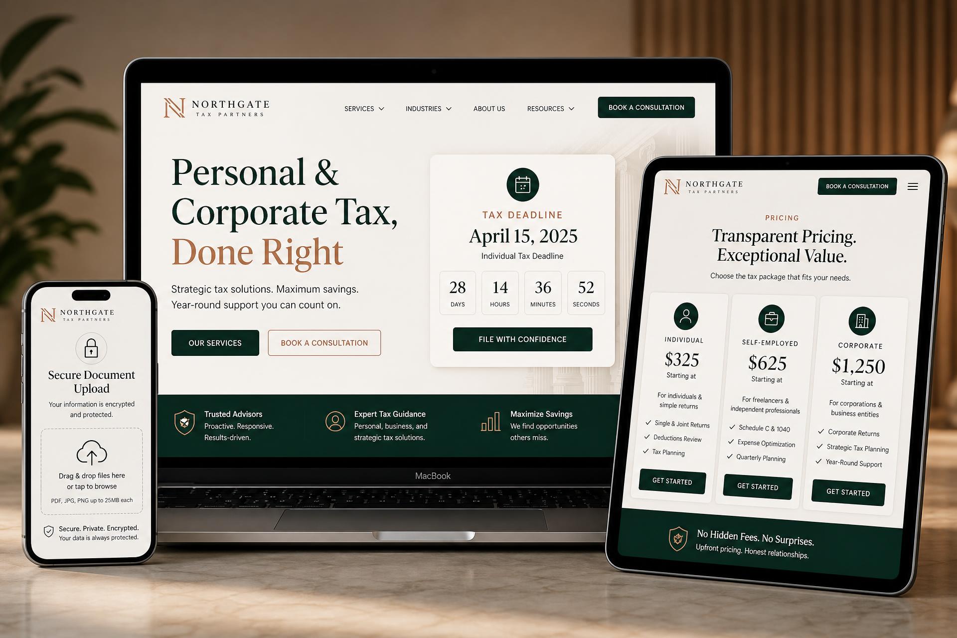 Northgate Tax Partners accounting firm website mockup shown on MacBook, iPad and iPhone
