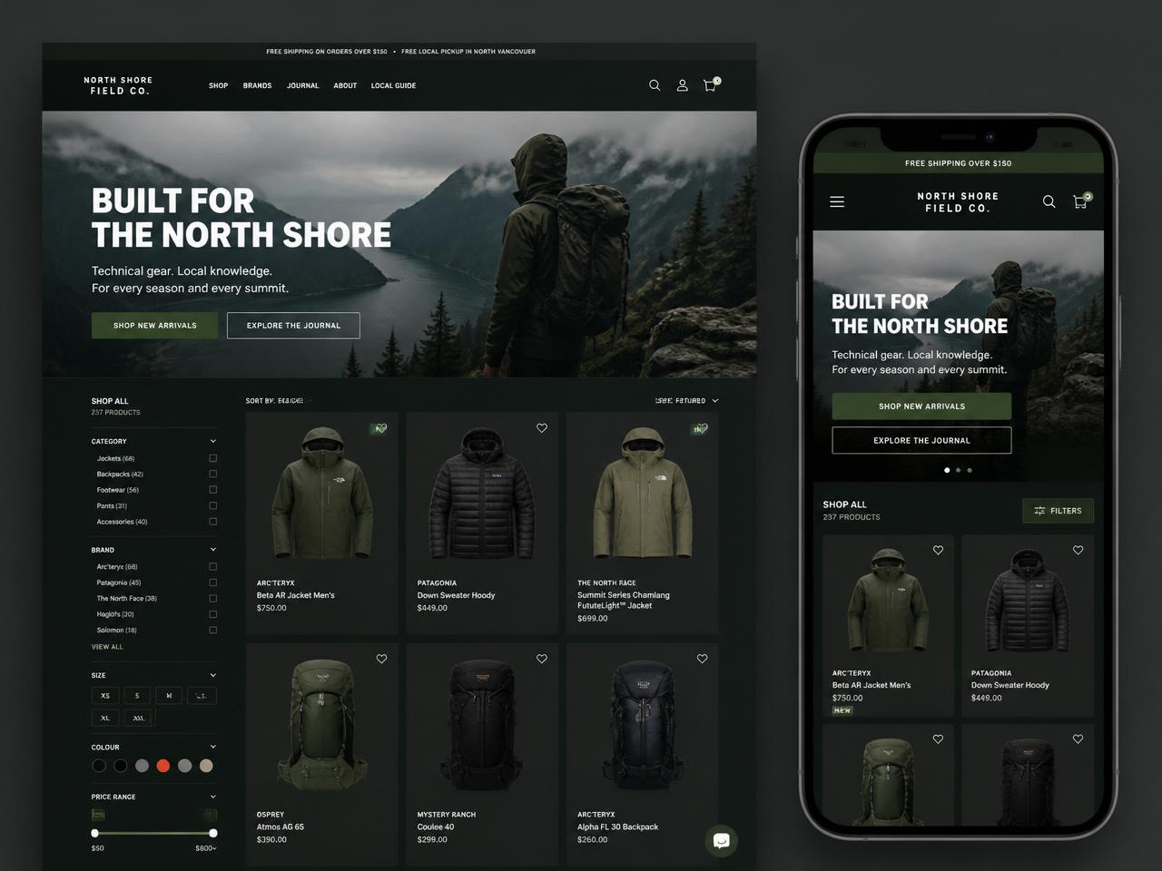 North Field Co. ecommerce website design concept shown on desktop and mobile